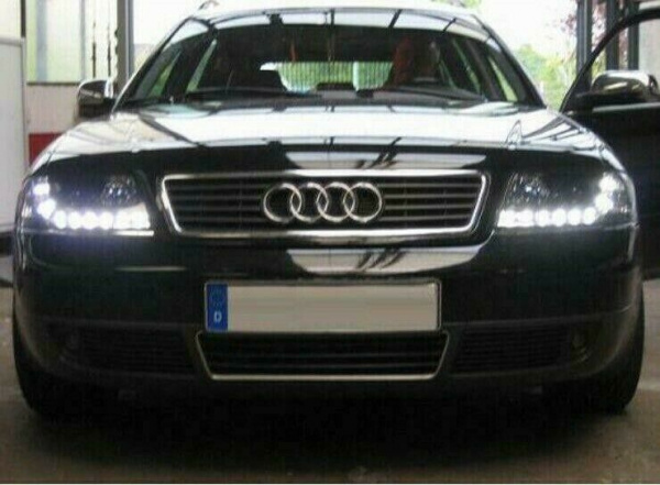 LED Tagfahrlicht Design Scheinwerfer für Audi A6 4B 97-01 schwarz